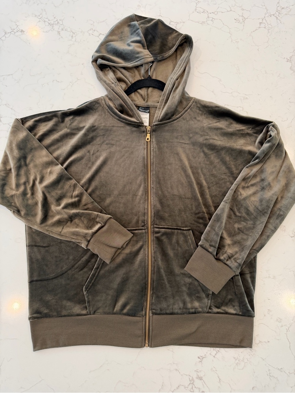 Velour Zip-Up Hoodie Jacket - Olive Green